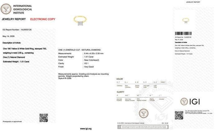 Ring - 18 karaat Geel goud, Witgoud - 1.01ct. tw. Diamant, Bijoux, Sacs & Beauté, Bagues