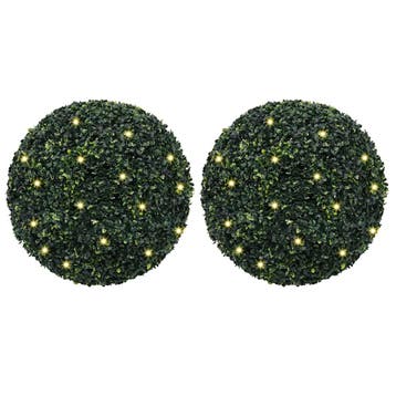 vidaXL Kunstbuxusballen met LED-verlichting 2 st 52 cm groen, Verzenden