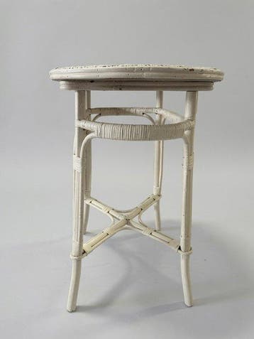 Bijzettafel - 1950s wit geschilderde wicker- en