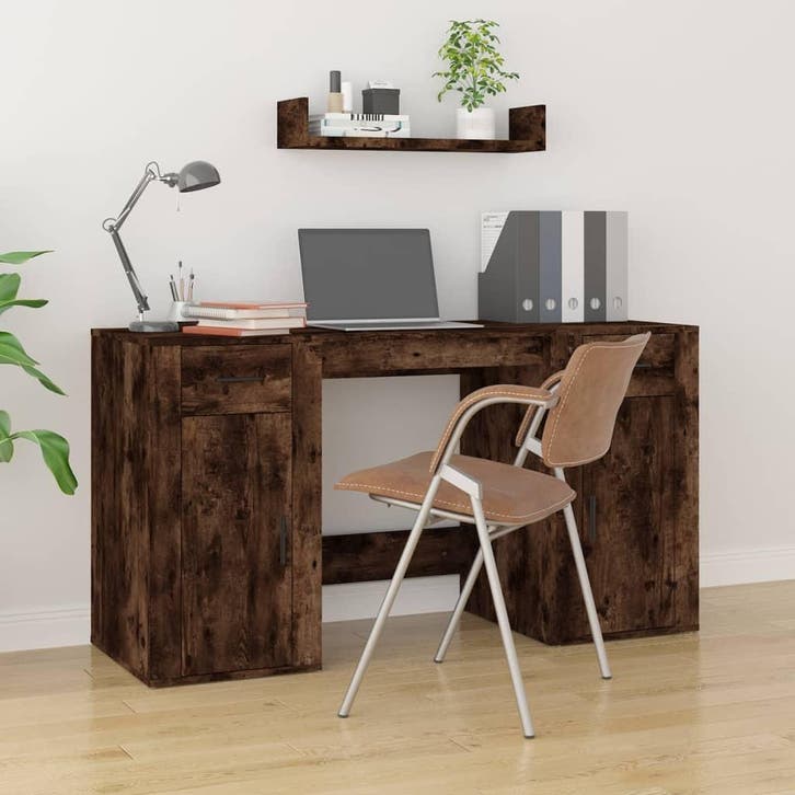 vidaXL Bureau met kast bewerkt hout gerookt eikenkleurig, Maison & Meubles, Bureaux, Envoi