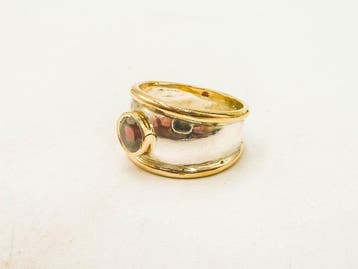 Ring - 18 karaat Zilver, Geel goud Granaat, Nieuw