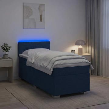 vidaXL Boxspringbed met matras en LED Blauw 90 x 200 cm Stof, Verzenden, Nieuw