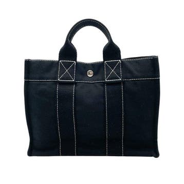 Hermès - Deauville Canvas Tote Bag Black White Stitching
