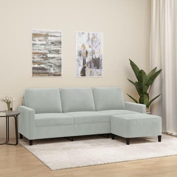 vidaXL Driezitsbank met voetenbank 180 cm fluweel lichtgrijs, Huis en Inrichting, Zetels | Zetels, Verzenden, Nieuw