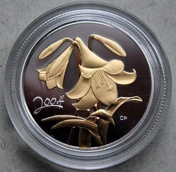 Canada. 50 Cent 2004 Easter Lily Golden Flowers .925 Silver