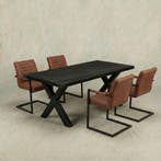 Mangohouten Eettafel Rechthoek Cedric 140x90 cm Zwart (6cm), Verzenden