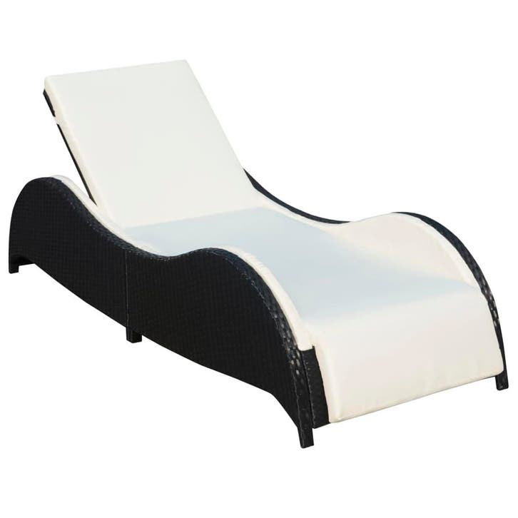 vidaXL Ligbed met kussen poly rattan zwart, Tuin en Terras, Ligbedden, Nieuw, Verzenden