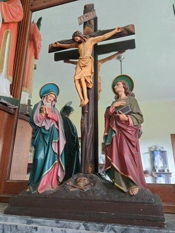 Art Nouveau Crucifix - Hout Gips - 1850-1900 - 98Cm Klooster