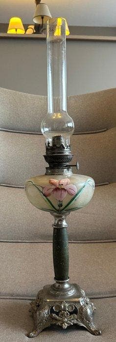 Lampe à pétrole - Marbre, Verre, Régule, Antiquités & Art
