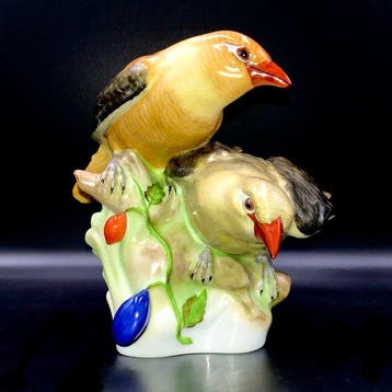 Herend, Hungary - Yellow Finch Pair Birds (20 cm) - ca 1965, Antiek en Kunst