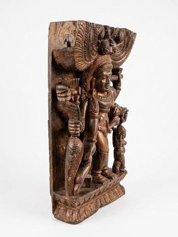 Grand panneau de temple en bois - Shiva Bhikshatana - Bois -