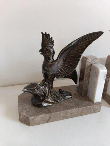 Boekensteunen - Zinklegering, Marmer - Art déco-serres en