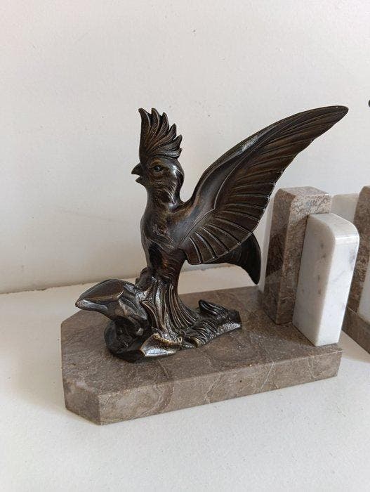 Boekensteunen - Zinklegering, Marmer - Art déco-serres en, Antiek en Kunst, Curiosa en Brocante
