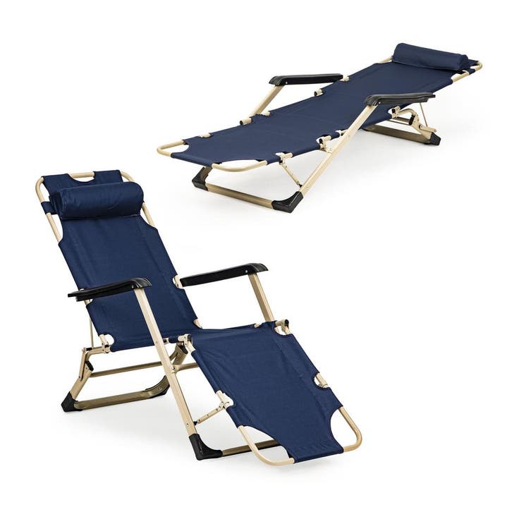 Opvouwbare ligstoel marineblauw | A-kwaliteit | Beste Prijs, Tuin en Terras, Tuinstoelen, Inklapbaar, Nieuw, Metaal, Ophalen of Verzenden