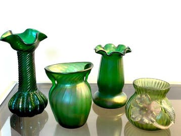 Kralik, Loetz - Pot de fleurs (4) - Verre - Lot de 4 vitres