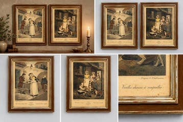 Wanddecoratie - Set van 2 ingelijste kleurendrukken –, Antiek en Kunst