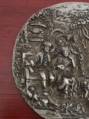 Plaque en argent - Singerie - Plaque - Argent, Antiquités & Art, Antiquités | Argent & Or