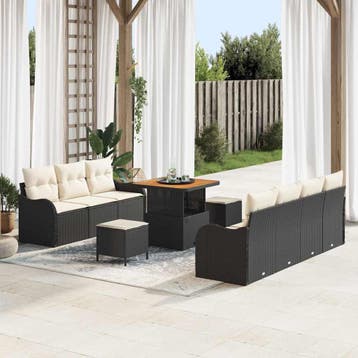 vidaXL Tuinbank Set 10 st Zwart poly rattan, Verzenden