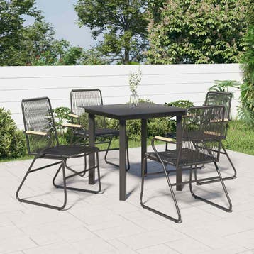 vidaXL 5-delige Tuinset PVC-rattan zwart, Verzenden, Nieuw, Tuinset