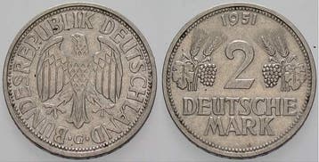 2 duitse Mark 1951 G 2 Mark Kursmunten Ähren, Verzenden