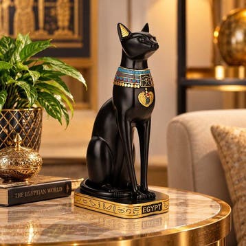 sculptuur, Egyptian Black Cat Sculpture - 28 cm - Hars