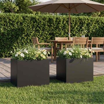 vidaXL Plantenbak 2 st Zwart 40 x 30 x 30 cm Koudgewalst, Jardin & Terrasse, Pots de fleurs, Verzenden