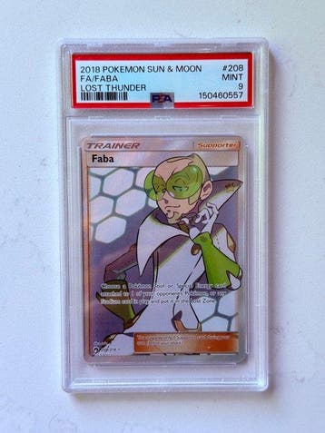 Pokémon - 1 Graded card - Faba #208 Full art - PSA 9 - Sun &, Hobby en Vrije tijd, Nieuw