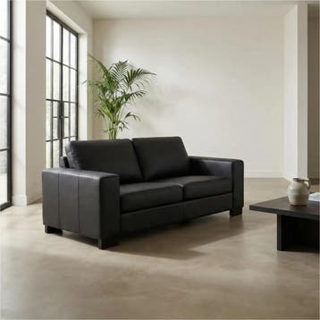 Leren bank Enjoy - 2,5 zits - Hermes Nero (zwart) - Poten, Nieuw, Ophalen of Verzenden, Modern, 200 tot 250 cm