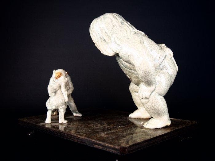 Zeldzame Japanse Kintaro-figuur met dierlijk sumo – Apen- en, Antiquités & Art, Antiquités | Autres Antiquités