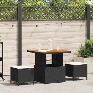 vidaXL Tuin Eettafel Set 3 st Zwart poly rattan, Verzenden