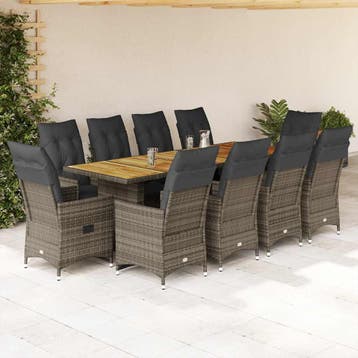 vidaXL 11-delige Bistroset met kussens poly rattan grijs, Verzenden, Nieuw