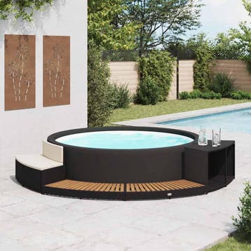 vidaXL Spa-ombouw poly rattan en acaciahout zwart, Verzenden