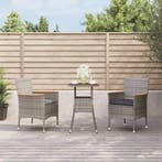 vidaXL 3-delige Bistroset met kussens poly rattan grijs, Verzenden, Nieuw
