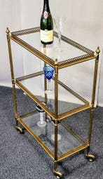 Chariot de service - Laiton, Verre - Wagon à trois étages,, Antiek en Kunst