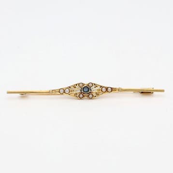 Broche - 18 karaat Geel goud Saffier - Parel
