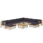 vidaXL 11-delige Loungeset met donkergrijze kussens bamboe, Verzenden, Loungeset
