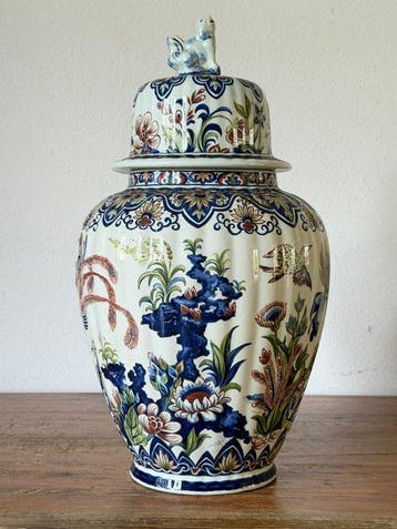 Boch - Vase - Faïence - Grand vase à couvercle / Urne