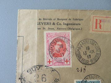 Belgique - WO1 1917 enveloppe recommandée militaire contrôle