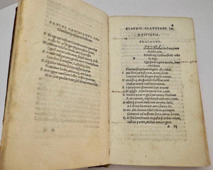 Claudio Claudiano - Claudii Claudiani in Ruffinum -, Antiek en Kunst, Antiek | Boeken en Manuscripten