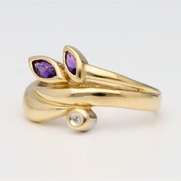 Bague - 18 carats Or jaune Améthyste - Diamant, Nieuw