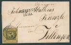 Baden 1851 - Enkelfranktuur 3 Kr zwart op oranjegeel, 6 Kr