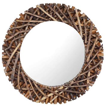 vidaXL Wandspiegel rond 60 cm teakhout, Verzenden