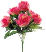 Zijden Rozen met Gips en Blad Cerise Boeketje 33 cm, Nieuw