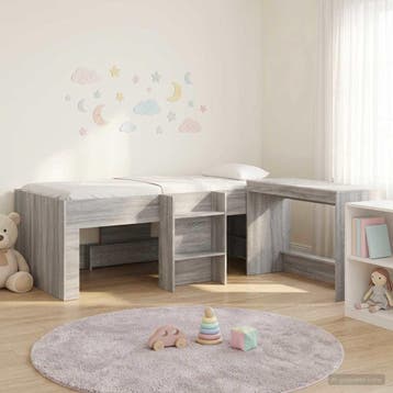 vidaXL Bedframe met Bureau 2 st Grijs Sonoma Bewerkt hout, Verzenden, Nieuw