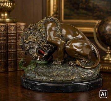 Statue, Exclusief standbeeld: Leeuw met slang 29 cm / 9.2 kg