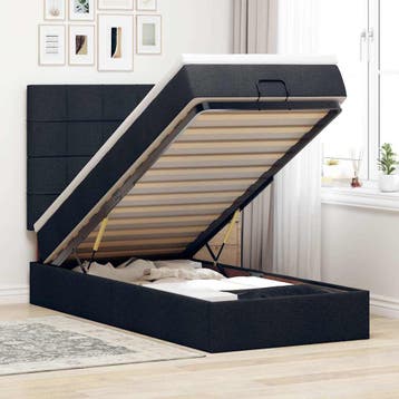 vidaXL Bed poef met matras en LEDs 80x200 cm stof zwart, Verzenden, Nieuw