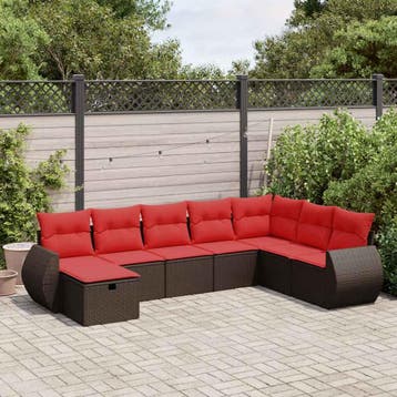 vidaXL 8-delige Loungeset met kussens poly rattan bruin, Verzenden, Nieuw, Loungeset