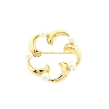 8 Karaat florale broche met parel, Handtassen en Accessoires, Broches, Gebruikt, Geel, Ophalen of Verzenden, Met edelsteen