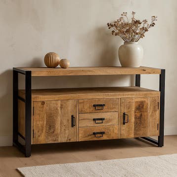 Dressoir Mangohout Britt 140 2 Deuren 3 Lades, Verzenden