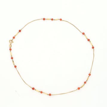 Collier - 14 carats Or jaune - corail rouge, Handtassen en Accessoires, Kettingen, Nieuw